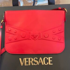 Versace Bold Red Leather Crossbody with Medusa Detail